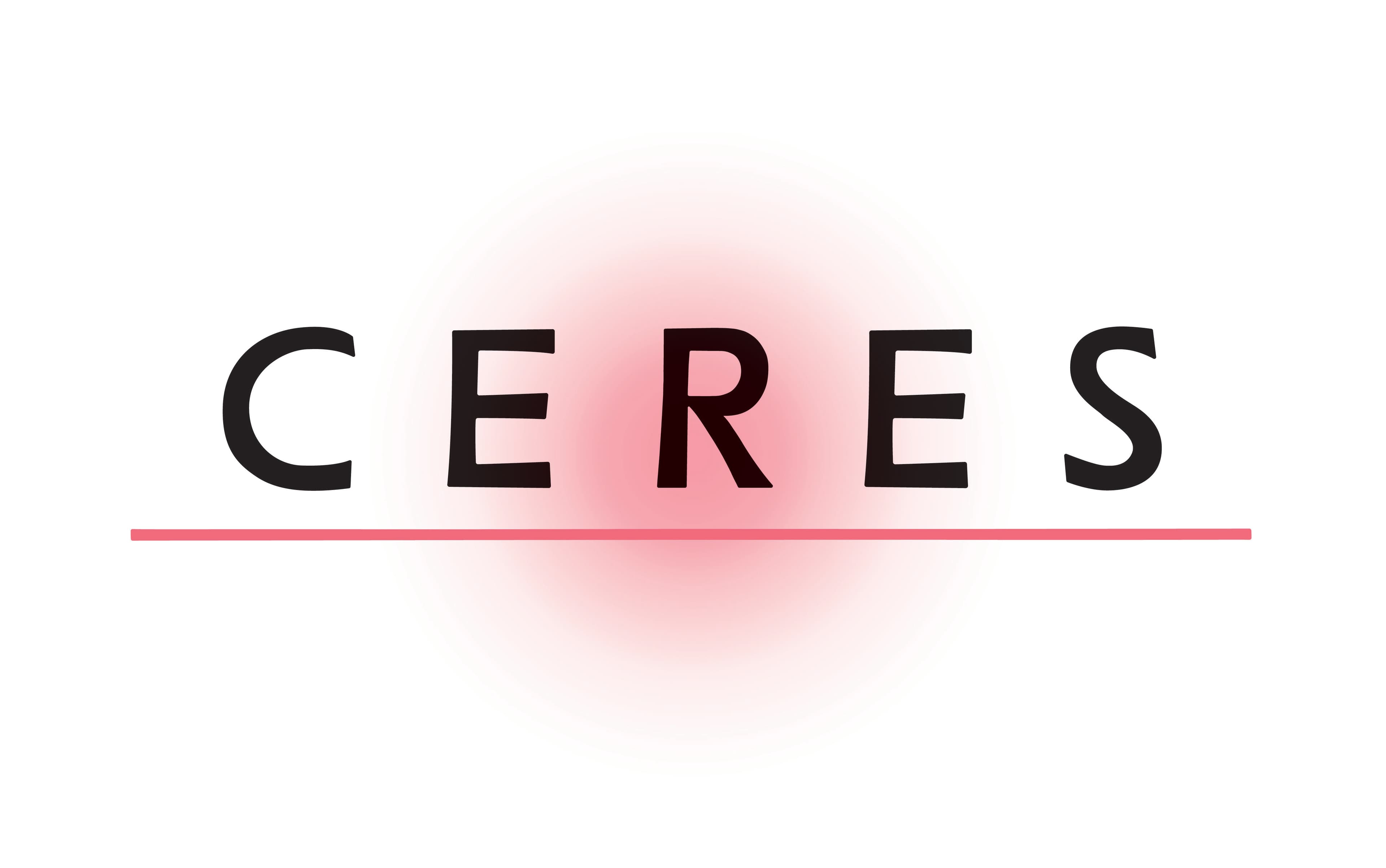 Das Wort 'CERES' in großen schwarzen Großbuchstaben, unterstrichen mit einer roten Linie und einem roten Lichtschein hinter dem Buchstaben 'R'.