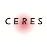 Das Logo von Ceres Heilmittel zeigt den Schriftzug 'CERES' in schwarzer Schrift über einer roten, leicht verschwommenen Hintergrundfläche mit einer horizontalen Linie darunter.